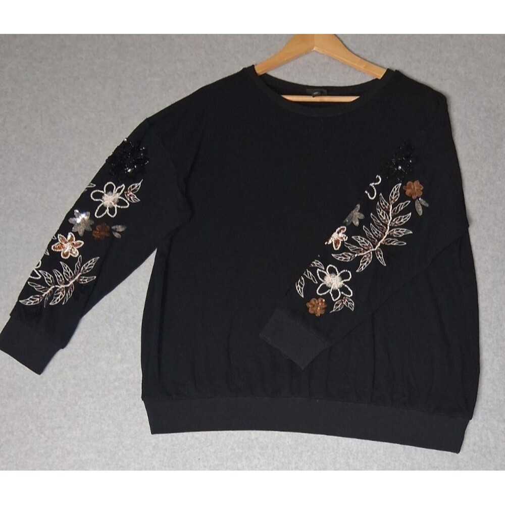TORRID Beaded Sequin Pullover Sweater 1 Black Gold Floral Autumncore Fall Leaves